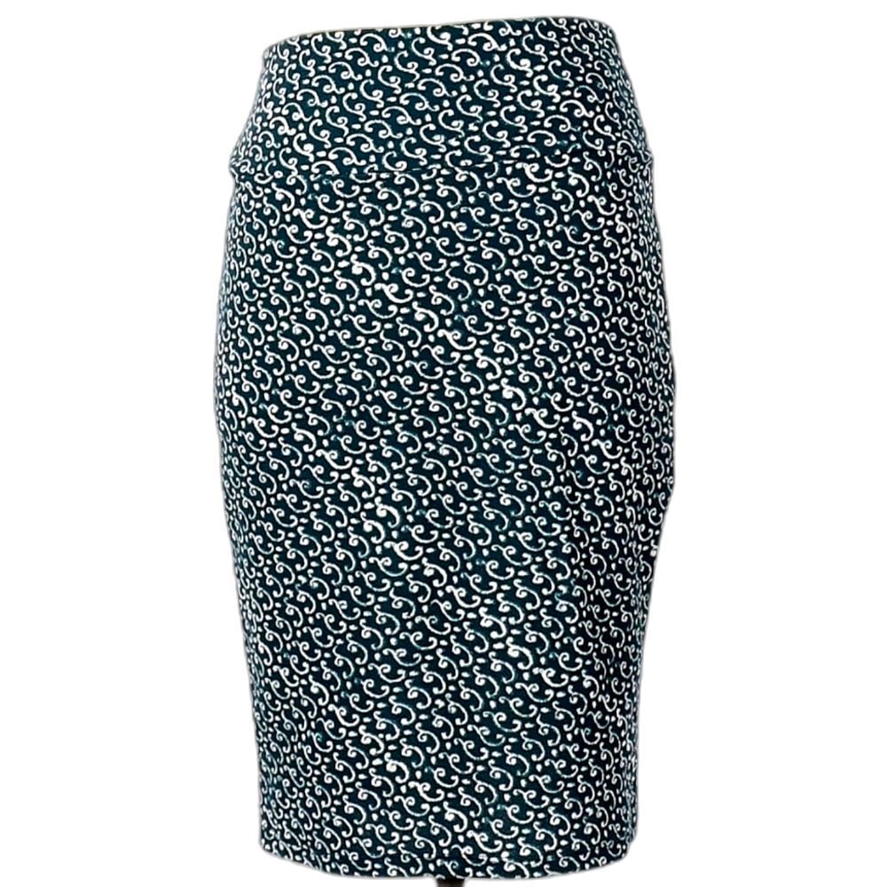 LuLaRoe Cassie Navy Blue Scroll Print Pencil Skirt